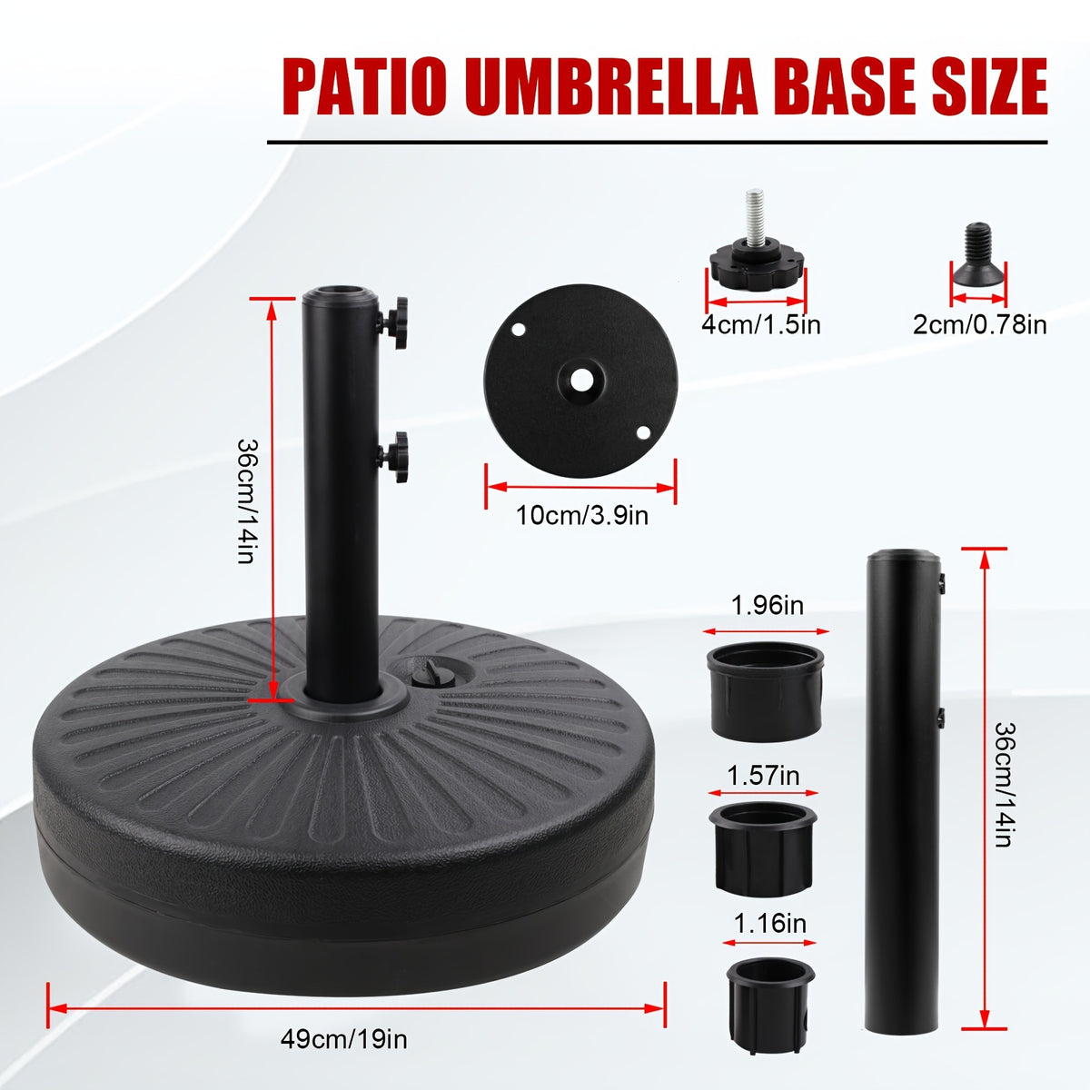 Heavy Duty Patio Umbrella Base Stand 20in Round 50LBS Water Sand Fillable Steel Holder for Outdoor Market Lawn Garden Black