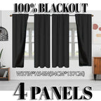 Blackout Curtains 4 Panel Set Rod Pocket – 100% Thermal Insulated Noise Reducing Solid Polyester, Laminated Lining, 7 Colors 7 Sizes