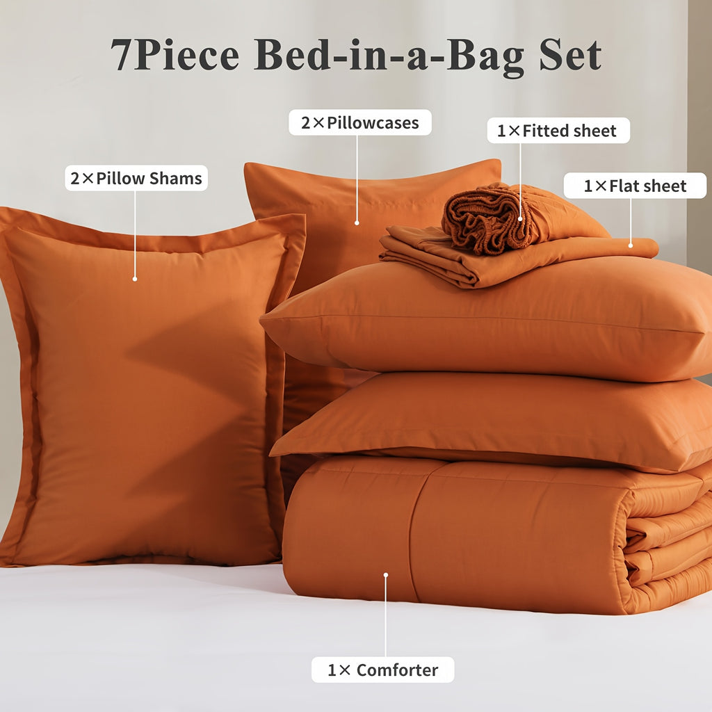 Bed in a Bag Queen 7 Piece Fluffy Comforter Set – Ultra-Soft Microfiber Bedding with Comforter, Fitted Sheet, Flat Sheet & 4 Pillowcases, Hypoallergenic Breathable All Season Bedding Gift for Her