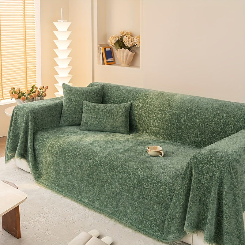 Chenille Fringe Couch Protector Slipcover – Super Soft Pet-Friendly Solid Sofa Cover for 2 3 4 Seater, Living Room Decoration, Cream White Green Grey Orange