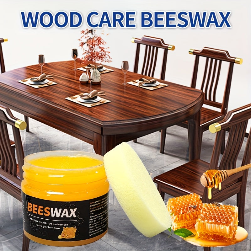 Beeswax Wood Polish & Scratch Repair Kit 80g with Polishing Sponge, Natural Wax for Wooden Furniture Floors Surfaces, 2-Set & 4-Piece Bundle