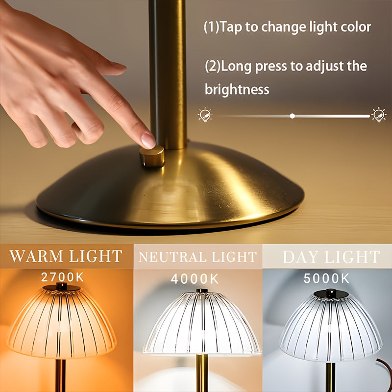Nordic Retro Metal Table Lamp, 3-Color Touch Control, USB Charging, Warm Atmosphere Bedside & Bedroom Night Light