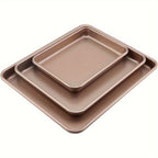 Nonstick Baking Tray Set of 3 - Round Cake Pans 9, 11 & 13 Inch, Gold Finish Oven Safe Baking Pans for Cakes, Bread & Pastries, Nested Set for Easy Storage