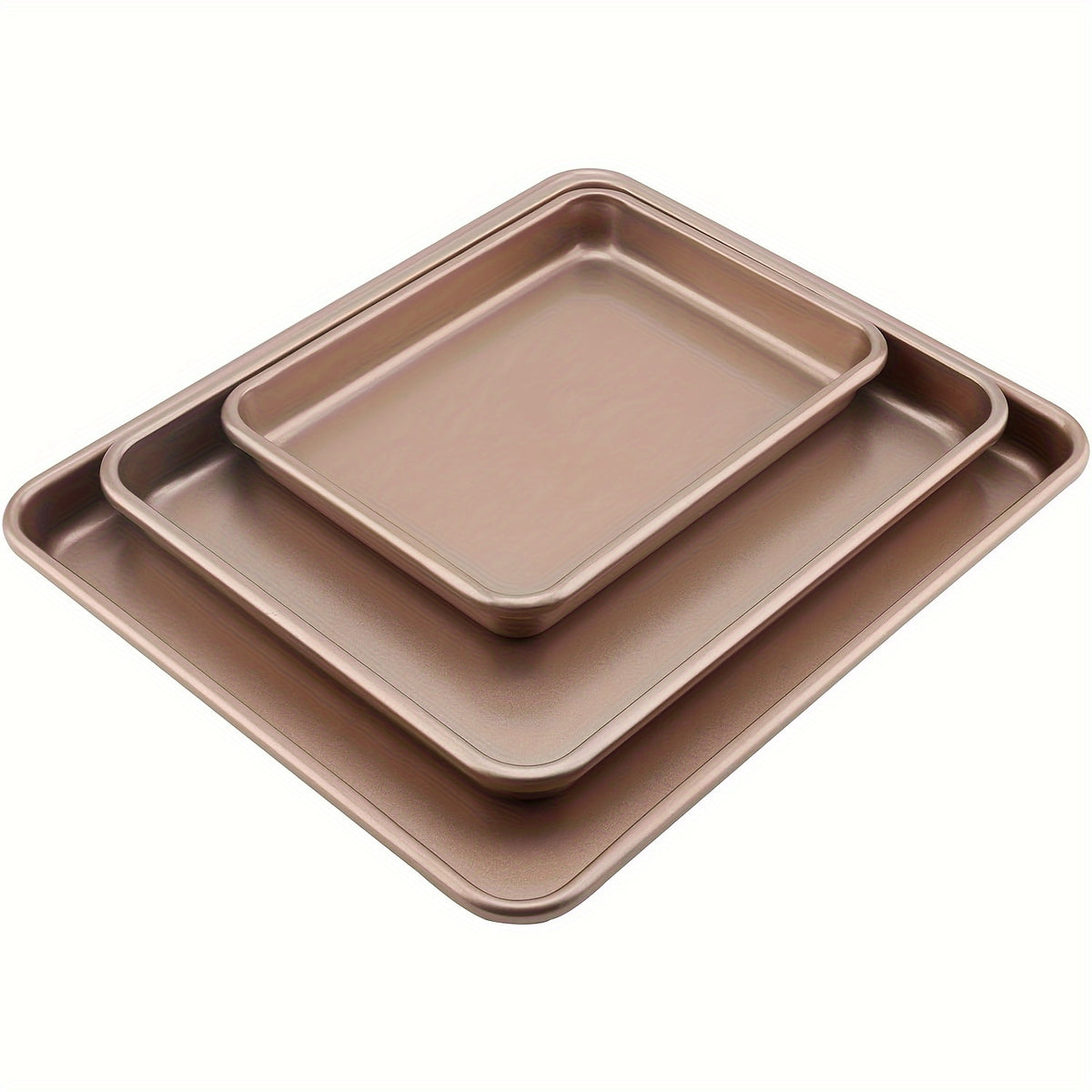 Nonstick Baking Tray Set of 3 - Round Cake Pans 9, 11 & 13 Inch, Gold Finish Oven Safe Baking Pans for Cakes, Bread & Pastries, Nested Set for Easy Storage