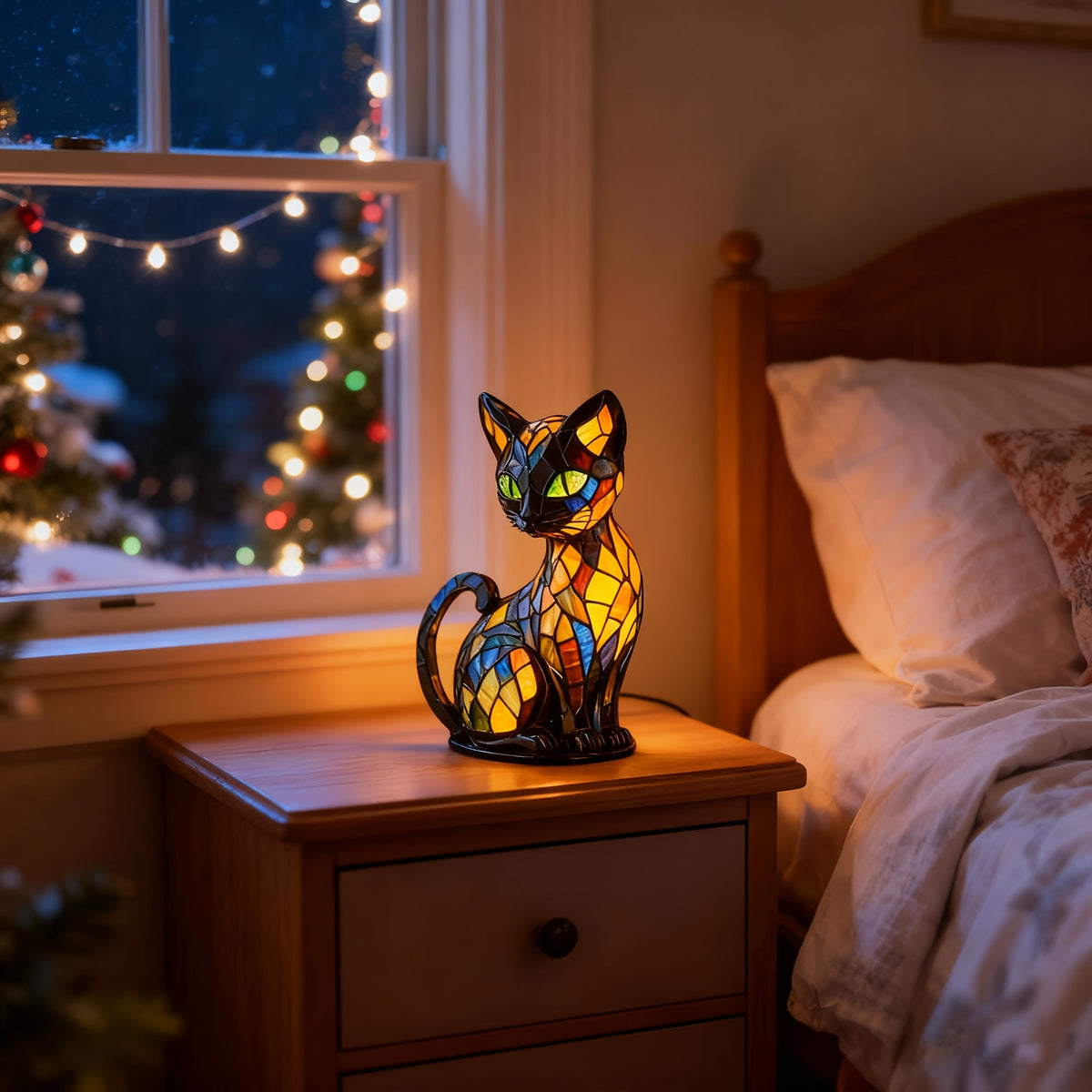 USB Glowing Cat Statue Collectible Figurine – Cute Pet Cat Themed Night Light Sculpture, Home Decoration Accent for Cat Lovers, Holiday Gift, Family Living Room Desk Decor