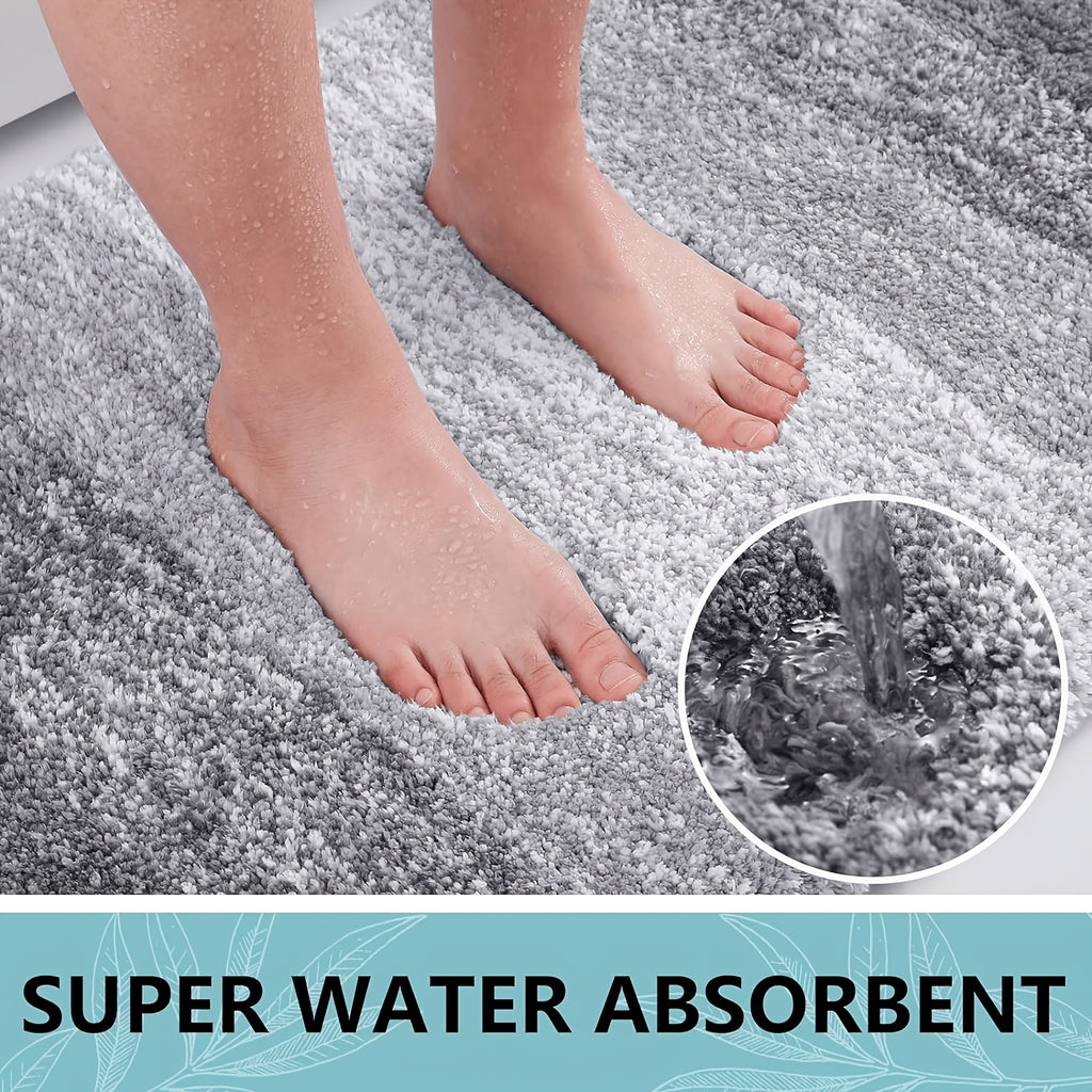 Microfiber Bath Mat Non-Slip Quick Dry Extra Soft Absorbent Bathroom Rug Machine Washable for Tub Shower Floor Home Decor Water Blue Light Grey