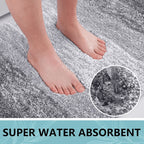 Microfiber Bath Mat Non-Slip Quick Dry Extra Soft Absorbent Bathroom Rug Machine Washable for Tub Shower Floor Home Decor Water Blue Light Grey