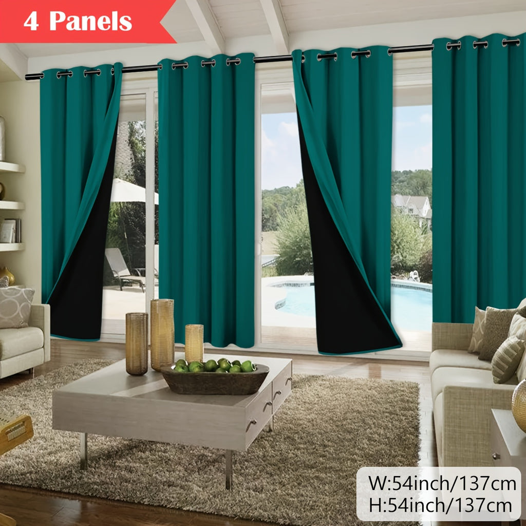 100% Blackout Curtains 4-Panel – Coated Lining Grommet Top for Total Darkness, Privacy Drapes for Bedroom Living Room Kitchen Bathroom, 8 Colors 9 Sizes