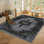 Bohemian Floral Velvet Area Rug – Machine Washable Low-Pile Carpet, Non-Slip Geometric Pattern Floor Mat for Living Room, Bedroom, Office & Cafe, 56x80 Inch