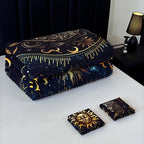 Sun Moon Planet Quilt Set 3 Piece – Golden Celestial Digital Print 180GSM Comforter with 2 Pillowcases, Soft Breathable Bedroom Dorm Decor Bedding King Size