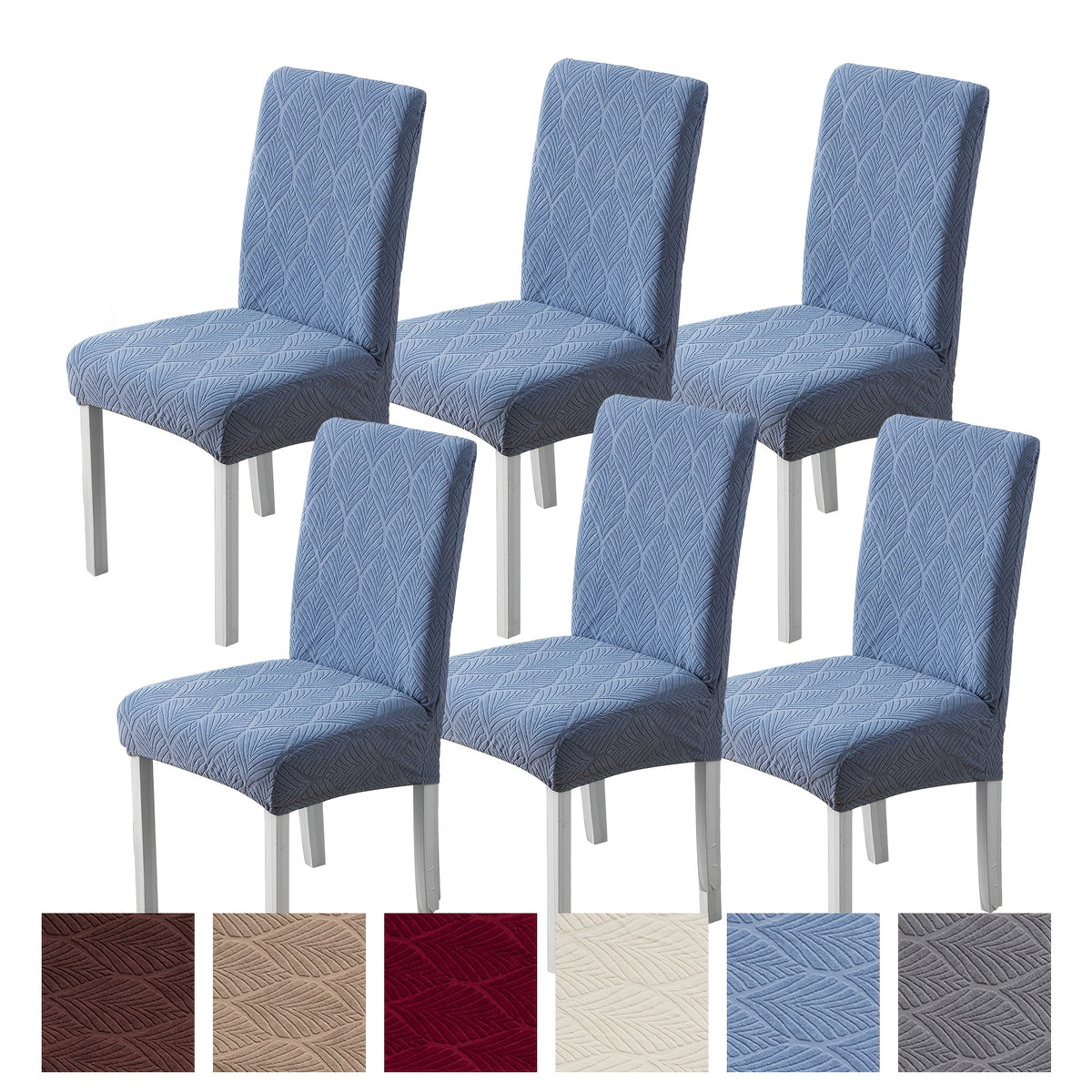 Dining Chair Covers Set of 6 Small Leaf Pattern Thickened Polyester-Spandex Elastic Slipcovers – Machine Washable, Pet Friendly, 6 Colors, One-Piece Design for Home & Restaurant