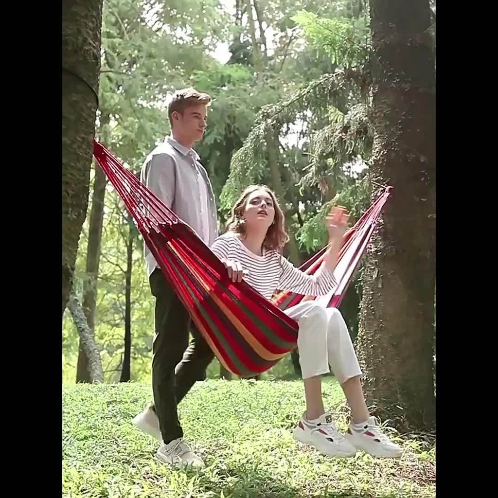 Portable Camping Hammock Anti-Rollover Widened Load-Bearing Canvas with Hanging Ropes Carry Bag Garden Backyard Camping 31.5x98in