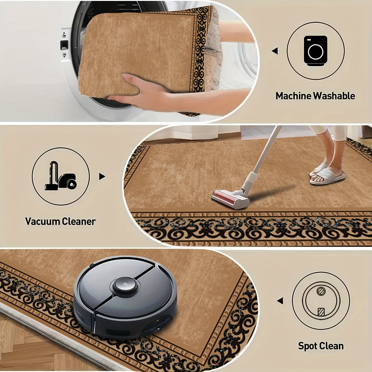 Classical Bohemian Luxury Flannel Rug Non-Slip Machine Washable – Vintage Plush Area Rug for Living Room, Bedroom & Home Decor – 4 Sizes Up to 78.7x116in