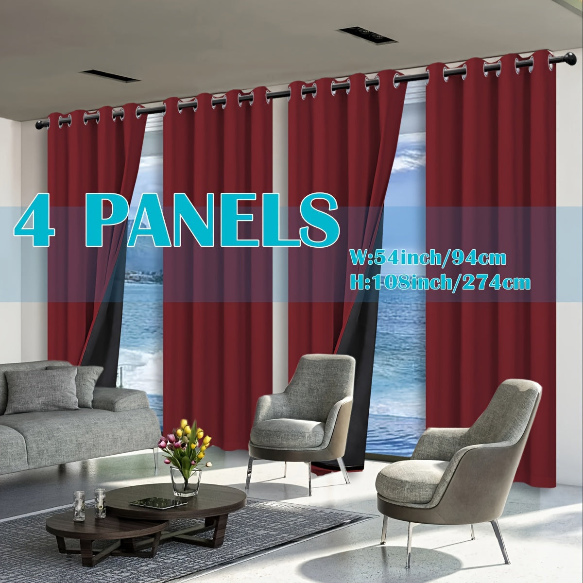 Complete Blackout Curtains 4-Panel Set – Black-Coated Film Thermal Insulated Grommet Top Curtains for Bedroom | Total Light Blocking Window Panels