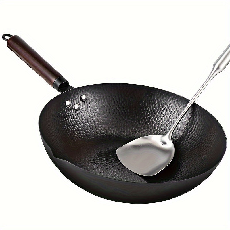 Carbon Steel Wok with 11-Piece Cookware Accessories 12.6 Inch Chinese Stir-Fry Pan Flat Bottom Induction Electric Gas Halogen All Stoves