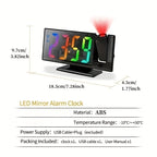 Digital Projection Alarm Clock LED with 180° Rotation, Temperature Display, Adjustable Brightness, Night Mode & Snooze - USB Powered Bedroom & Living Room Decor Clock
