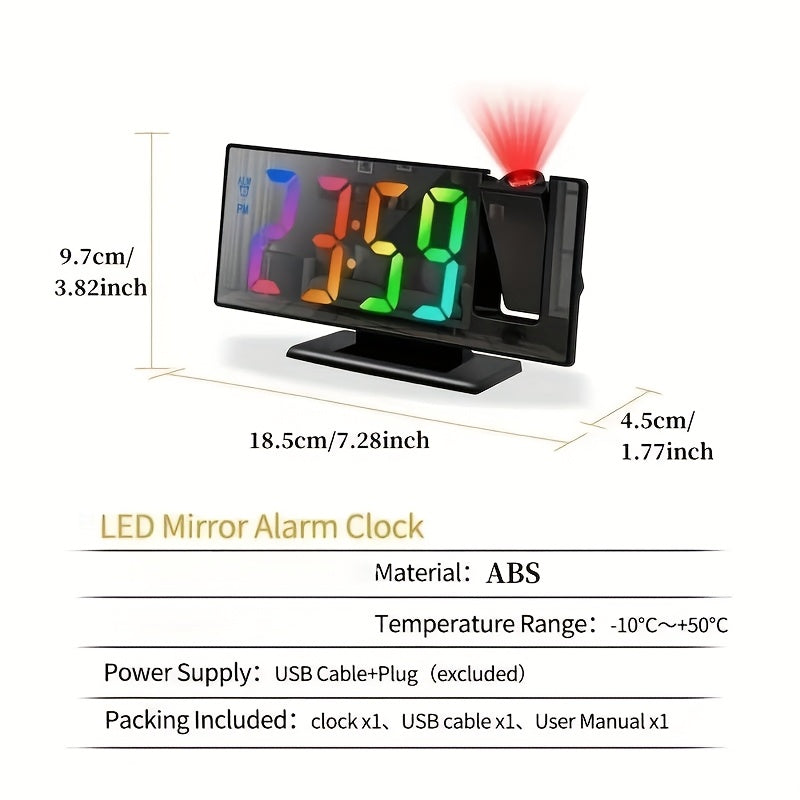 Digital Projection Alarm Clock LED with 180° Rotation, Temperature Display, Adjustable Brightness, Night Mode & Snooze - USB Powered Bedroom & Living Room Decor Clock