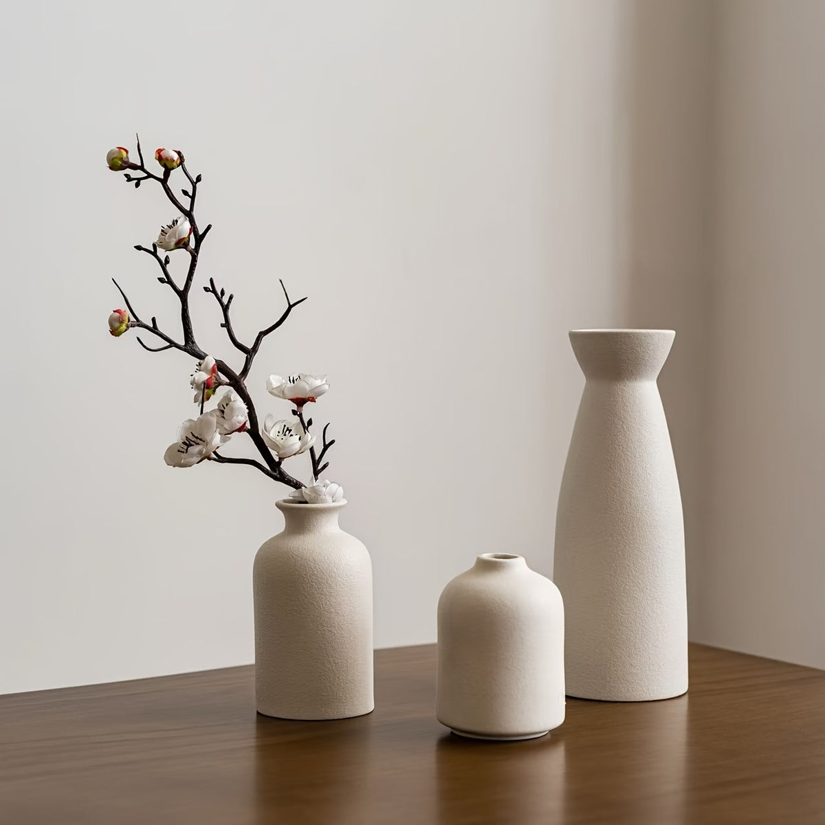 Boho Ceramic Vase Set 3pcs Matte Nordic Minimalist Geometric & Floral Designs, Decorative Vases for Living Room, Entryway, Bookshelf, TV Console & Bathroom Vanity, Holiday & Birthday Gift