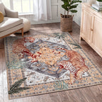 Tiger Jungle Area Rug – Washable Non-Slip Indoor Carpet for Living Room, Bedroom & Home Office | Red, Green, Beige | 5x7 to 9x12 ft | Nuvia Haven