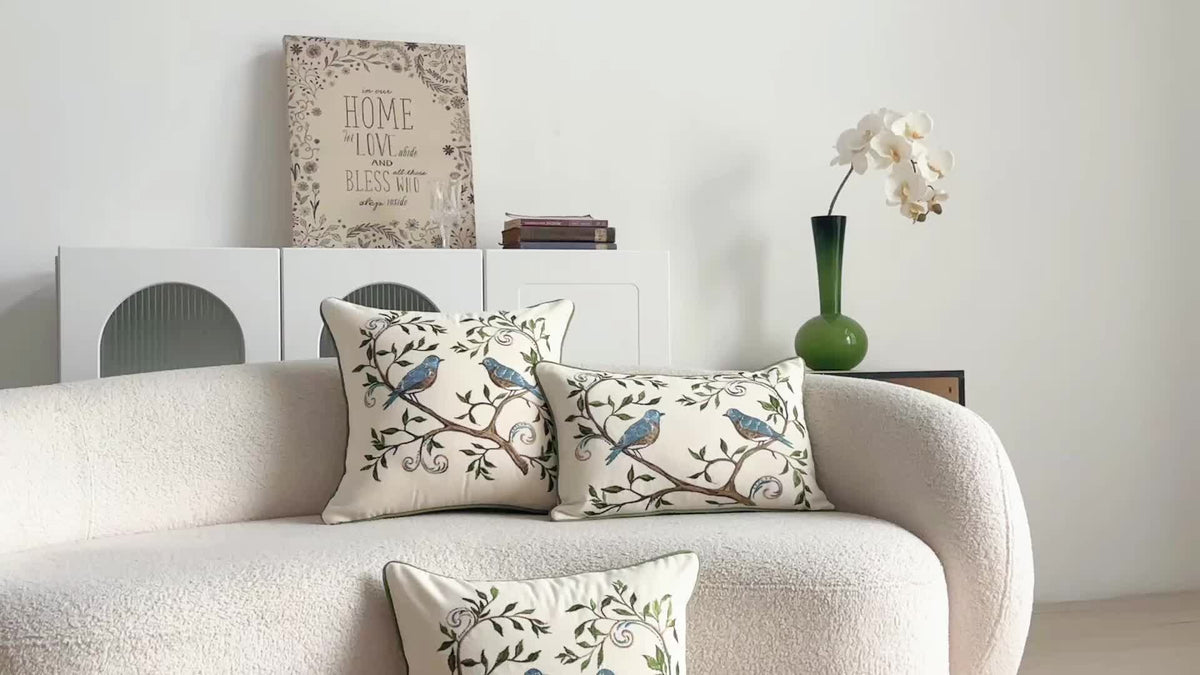 3D Embroidered Floral Bird Pillowcase – Colorful Spring Summer Decorative Cushion Cover for Sofa, Bedroom & Living Room, 2 Size Options, 1pc