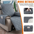 Waterproof Recliner Cover Pet Scratch-Resistant, 5-Layer Quilted Non-Slip Recliner Chair Slipcover with Pocket & Elastic Straps, Easy-Care Polyester Furniture Protector for Living Room, Bedroom & Office, Coffee/Gray