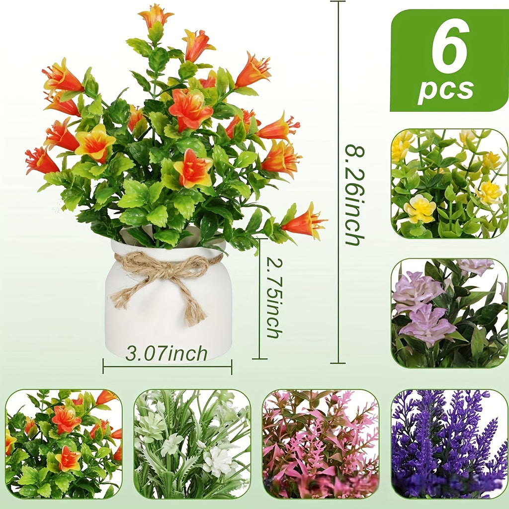 Artificial Potted Plants Set of 6 - Mini Fake House Plants with Pots and Realistic Faux Greenery - Low-Maintenance Plastic Plants for Office Desk, Shelf, Tabletop, Doorway and Year-Round Home Decor