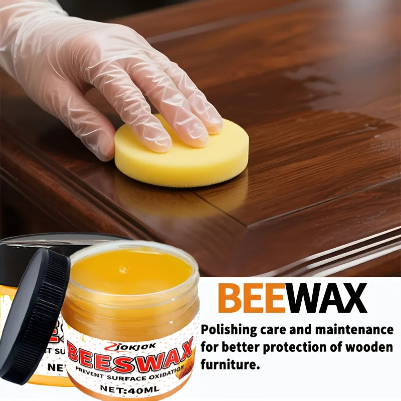 Beeswax Wood Polish Liquid Wax 1.35oz with Sponge Non-Toxic Long-Lasting Gloss for Furniture Hardwood Floors Desks Cabinets Multi-Surface Wood Restorer