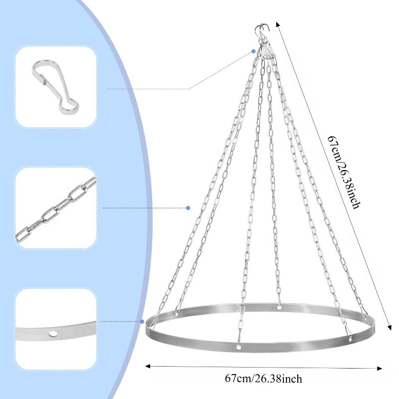 Ceiling Drape Hanging Kit Stainless Steel – Circular Ceiling Display Stand with Hooks & Chains for Wedding, Event, Stage & Gazebo Decoration