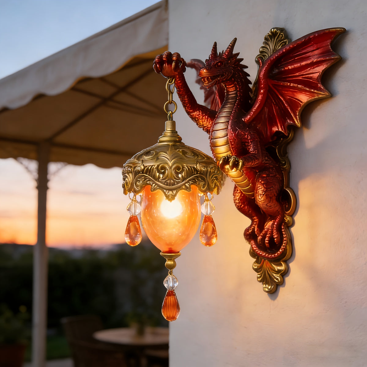 Fire Dragon Wall Sconce Night Light – Fantasy Room Decor with Warm Orange-Red Gradient Flame Scales & Dragon Claw, Fairy Light for Bedroom, Hotel & Restaurant