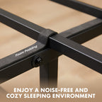 Iron Bed Frame with Wooden Plank Headboard Twin Full Queen Size Metal Platform Bed Heavy Duty Steel Slats Easy Assembly Bedroom
