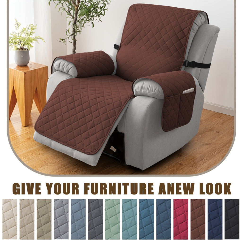 Chenille Knit Recliner Chair Cover 1pc – Non-Slip Sofa Slipcover with Elastic Straps & Drawstring for Large Recliners, Washable Pet Furniture Protector for Dogs Cats, Home Decor