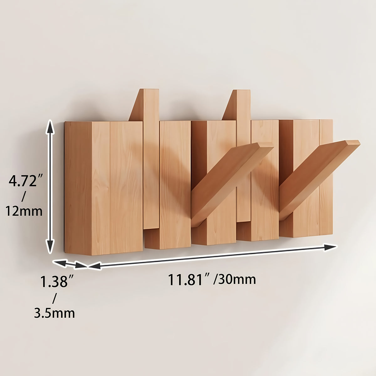Wall-Mounted Coat Rack Natural Wood – Accordion Hook Rack for Entryway, 4/6/8/10 Hooks, Walnut & Beech Finish, Space-Saving Coat Hanger for Bedroom, Bathroom, Hallway