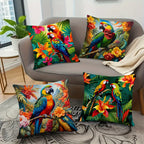 Tropical Parrot Floral Throw Pillow Covers 4 Pack 18x18 Inch Vibrant Botanical Print Zipper Soft Polyester Machine Washable for Bedroom Living Room Office