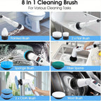 Electric Spin Scrubber Cordless with 8 Replaceable Brush Heads Extension Handle 3 Speeds 90-Min Battery USB Rechargeable for Bathroom Shower Tile Grout Tub Floor Kitchen