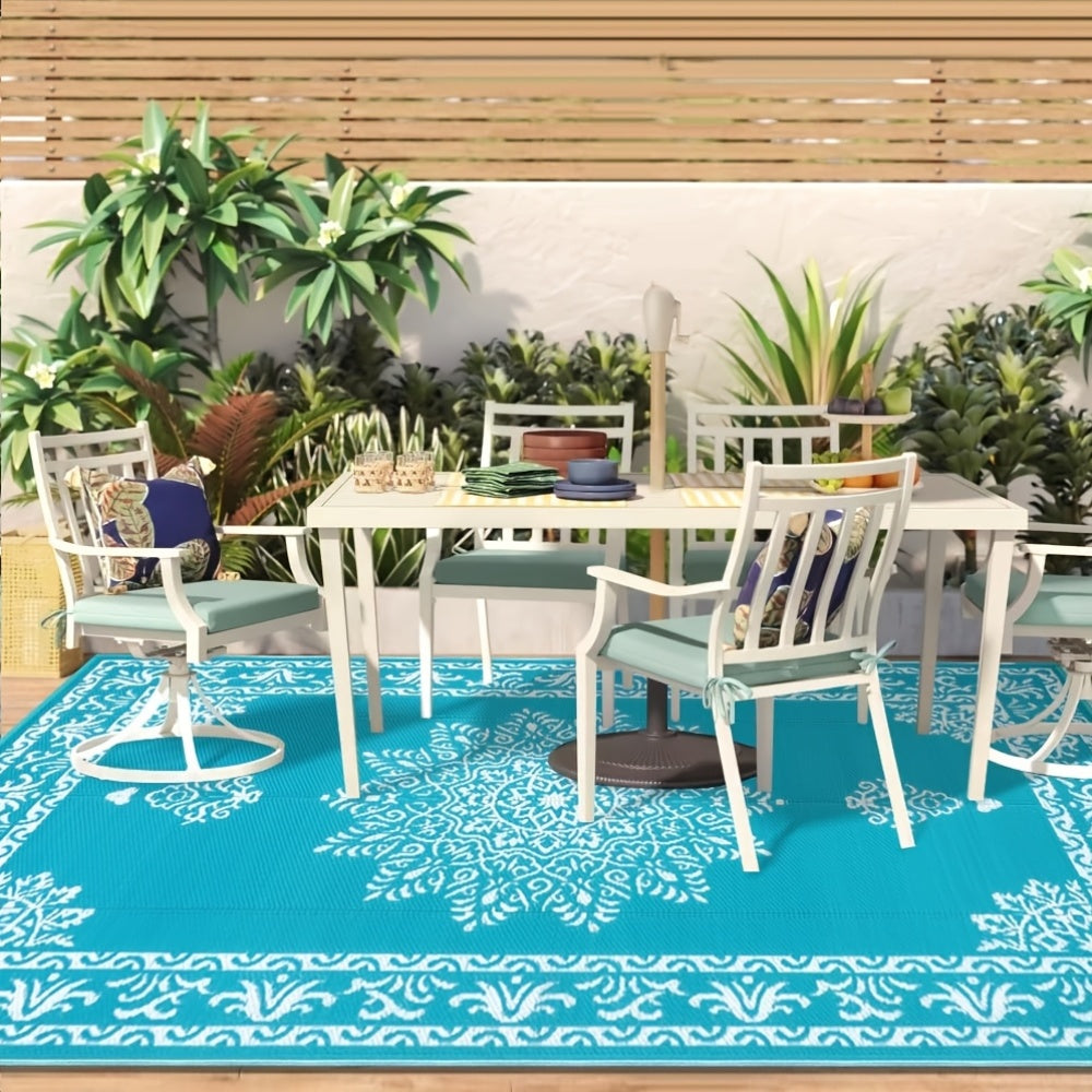 Outdoor Patio Rug Plastic Straw Reversible UV Resistant Portable RV Mat Indoor Outdoor Carpet Porch Deck Balcony Backyard Orange Teal Grey Brown 5x8 6x9 8x10 9x12 ft