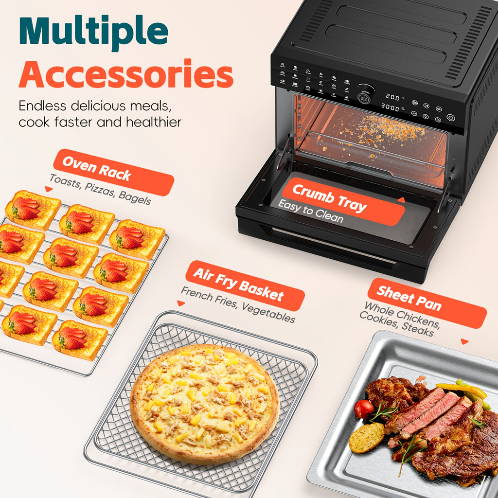 32-Quart 20-in-1 Air Fryer Oven & Toaster Oven Combo, 1800W, 360° Hot Air Circulation, 12 Cooking Modes, Clear Door, 13" Pizza Pan & 7 Accessories — Fits 13-lb Turkey, 86–450°F, Black
