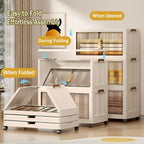 29.2" Wide Extra Large Collapsible Storage Cabinet 4/5-Tier – Stackable Plastic Bins with Lids & Wheels, Foldable Organizer System for Closet, Bathroom, Home, Office & Dorm