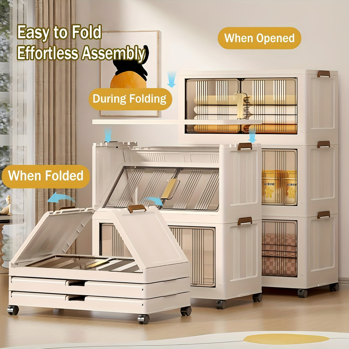 29.2" Wide Extra Large Collapsible Storage Cabinet 4/5-Tier – Stackable Plastic Bins with Lids & Wheels, Foldable Organizer System for Closet, Bathroom, Home, Office & Dorm