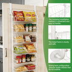 Door-Mounted Metal Storage Rack 6 or 8-Tier, Multi-Room Door-Hanging Organizer Shelf for Kitchen, Living Room, Bedroom, Laundry Room & Bathroom – Black or White