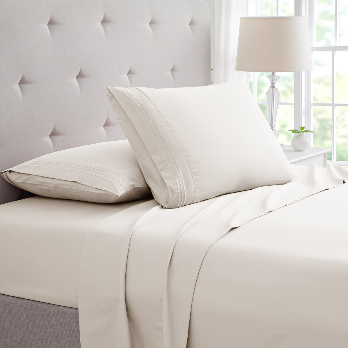 Bamboo Sheet Set 4-Piece 1800 Thread Count Deep Pocket – Soft Breathable Embroidered Bed Sheets Twin Full King, Wrinkle & Fade Resistant Microfiber Bedding Set