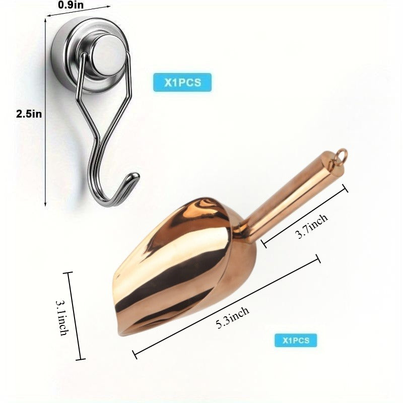 Stainless Steel Ice Scoop with Magnetic Hook, Rose Gold Ice Spoon Compatible with GE Profile Opal Ice Maker, 403 Stainless Granular Ice Scoop for Refrigerator, Bar & Party Use