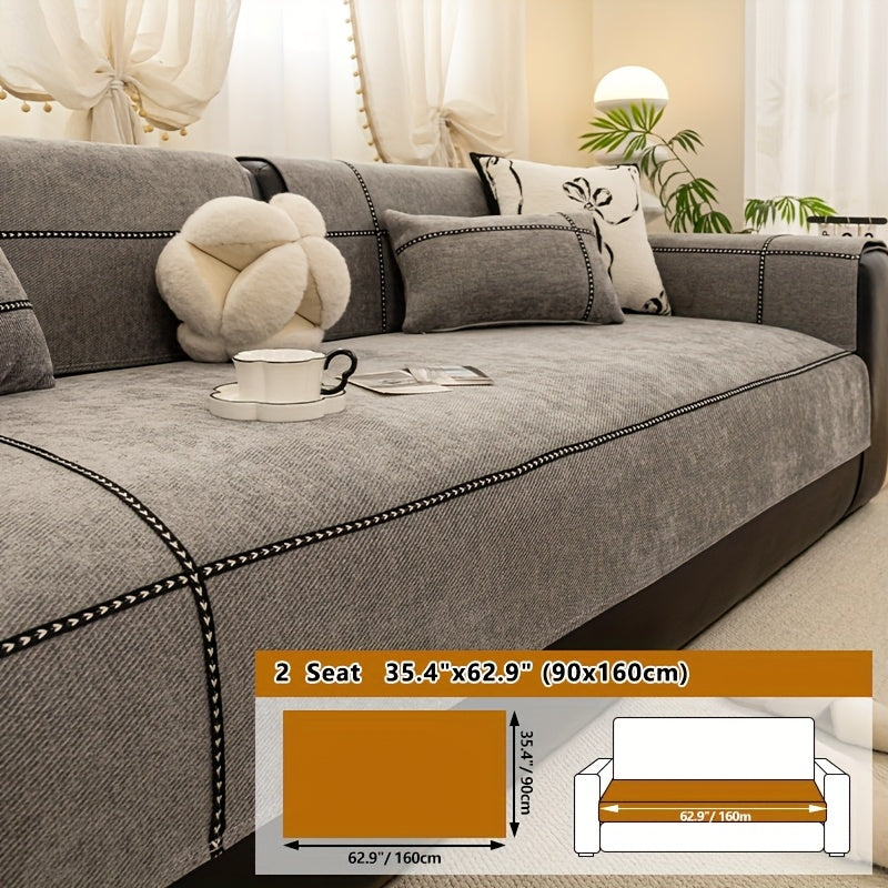 Chenille Sofa Seat Cover Non-Slip Pet Friendly Machine Washable All Season - Sofa Cushion Cover with Lace Belt for 1 2 3 4 Seater Armrest Backrest 3 Colors