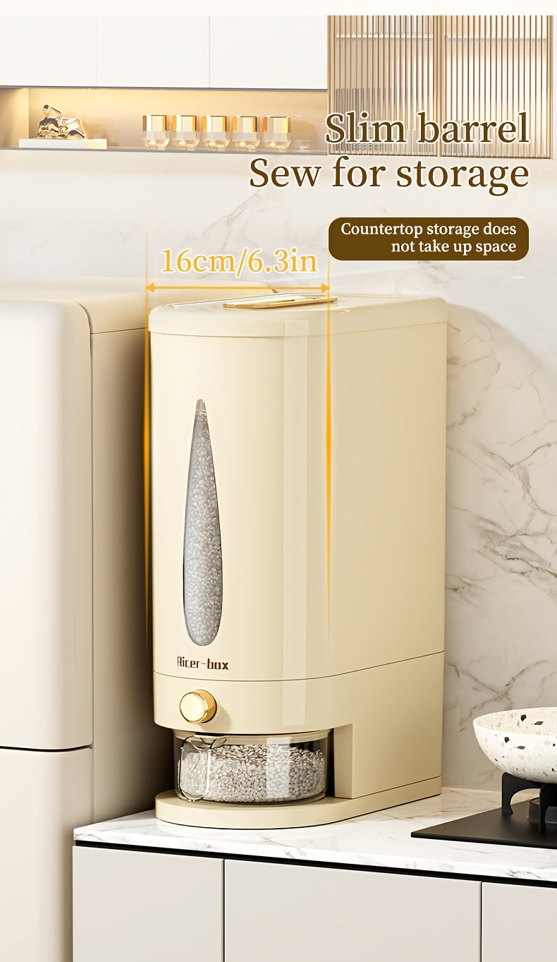Large Capacity Rice Dispenser & Sealed Storage Box – Press-Type Measuring Cup, Moisture-Proof & Insect-Proof, for Rice, Flour, Coffee Beans, Legumes & Pet Food – 11LB & 22LB Options