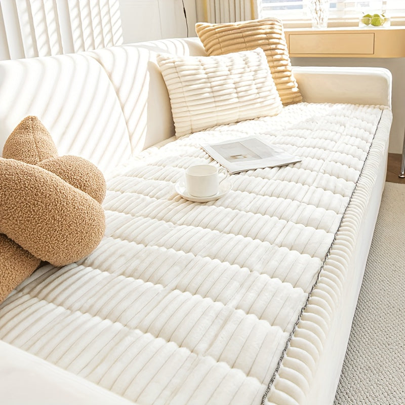 Corduroy Plush Sofa Cover 1pc – Thickened Non-Slip Washable Couch Slipcover for 2 3 4 Cushion Sofa & L-Shape Sectional, Soft Cozy Furniture Protector All Seasons, Christmas Home Decor