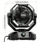 Portable Camping Fan with LED Lights, Dual Motors, 8 Speeds & Remote Control – 20000mAh Rechargeable Tent Fan with Hook for Outdoor Use