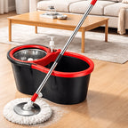 Spin Mop and Bucket Set with Wringer 360°, 4 Microfiber Mop Heads Included, Spinning Mop Bucket System for Bathroom Kitchen Bedroom Living Room Floor Cleaning