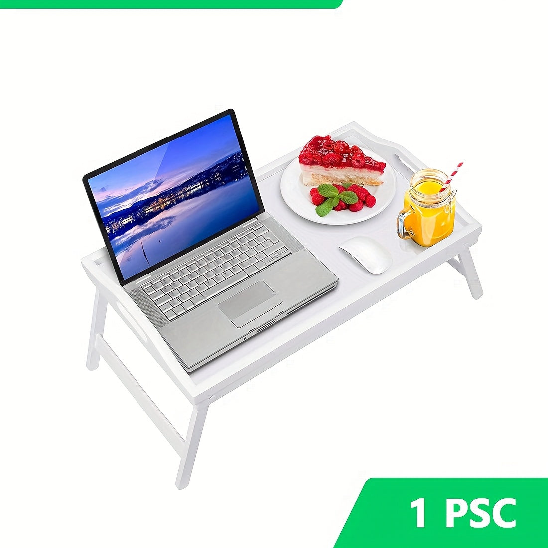 Bamboo Breakfast Tray with Folding Legs 19.5x12 Inch Lap Food Tray with Handle for Bed Sofa Eating Working Drawing Natural Black White Pack of 1 or 2