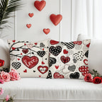 Set of 4 Valentine's Day Throw Pillow Covers – Red & Black Striped Bow | 18x18 inch