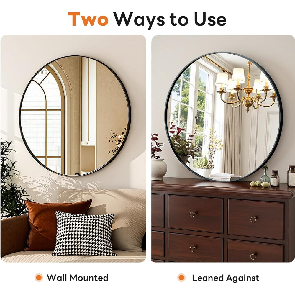 Round Wall Mirror 20 24 28 30 Inch – Circle Vanity Mirror for Bathroom, Bedroom & Living Room | Anti-Rust Modern Decor | Black & Gold