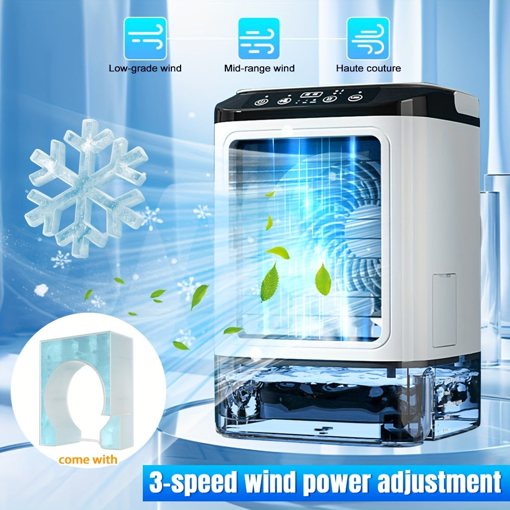 Fan Humidifier Combo USB Desk Mist Fan with Colorful LED Mood Lights Soundwave Technology 3-Speed Quiet Cooling Large Ice Box Carrying Handle Home Office Bedroom Gift